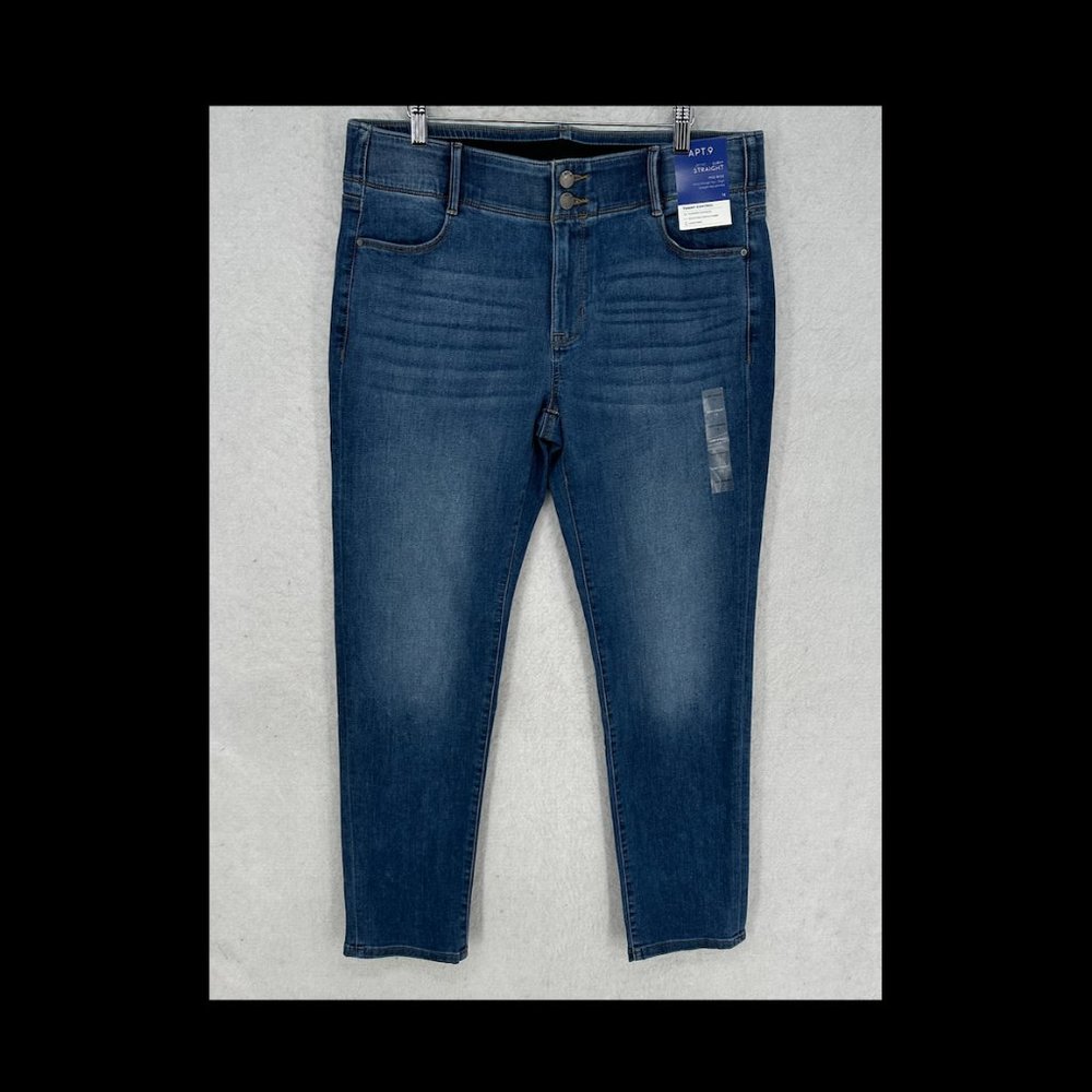 Apt 9 Jeans Womens 14 Curvy Straight Tummy Slimming Waistband Blue Denim Pants